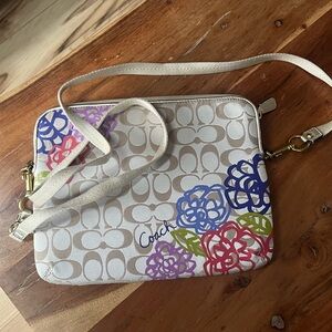Coach Cream Signature Canvas Crossbody with Multicolor Floral Print